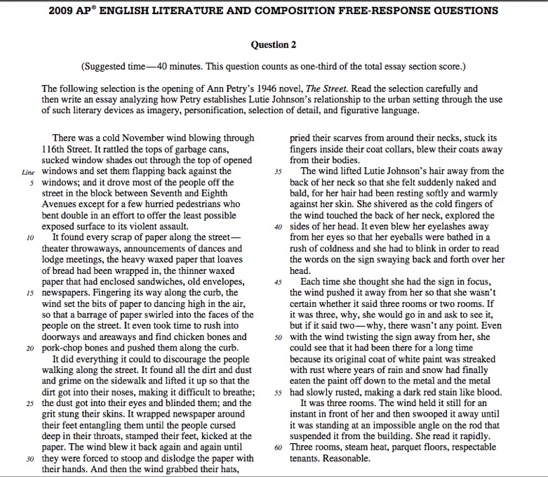 Ap english literature free response essay examples
